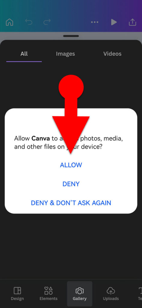 Allow Canva to access photos on Android