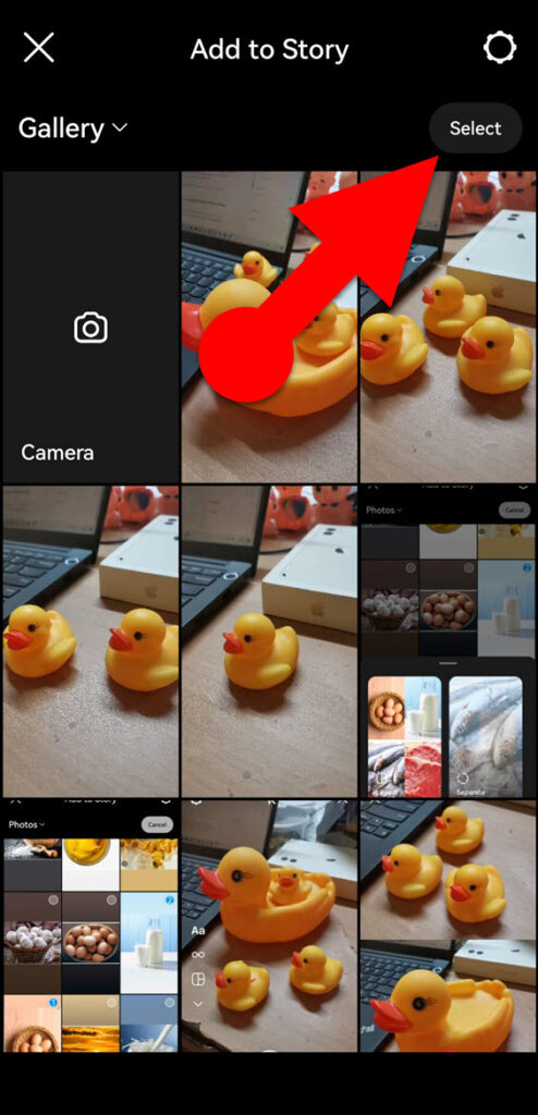 add multiple photos from gallery to Instagram story collage at once