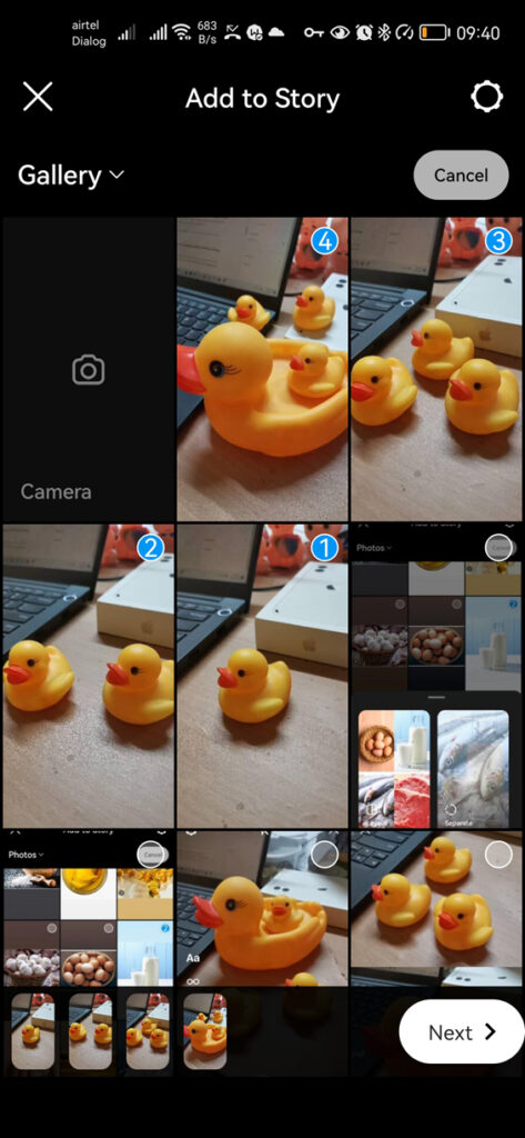 how to add multiple photos to Instagram story at once