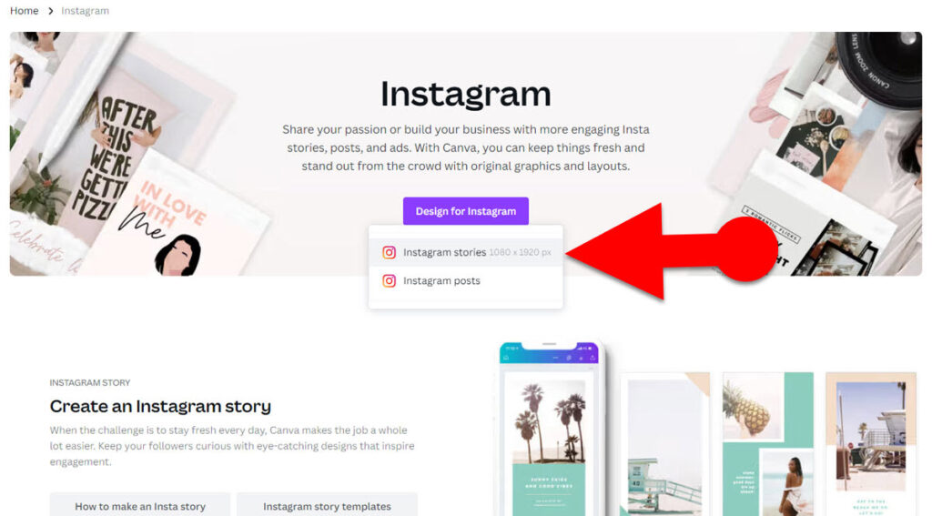 Create Instagram story on desktop with Canva