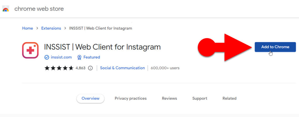 Add INSSIST Web Client for Instagram to Chrome
