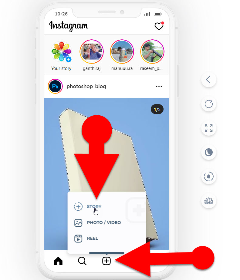 Upload an Instagram story from PC