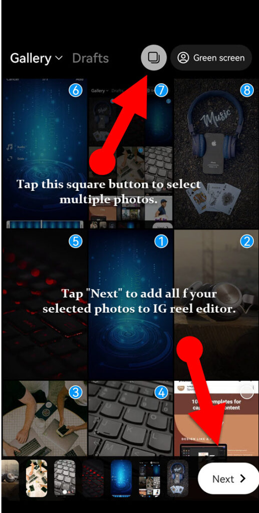 Add multiple photos to Instagram reel on the app