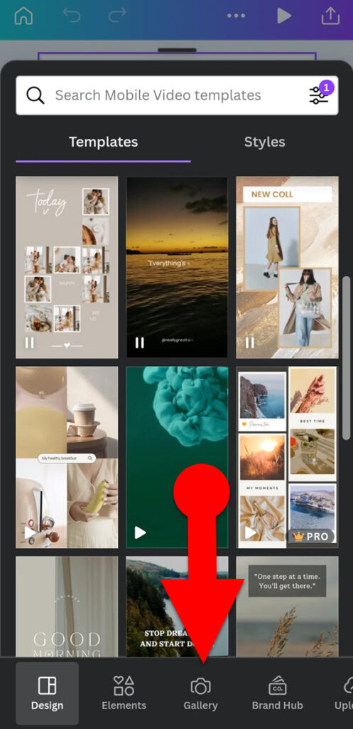 Browse gallery photos on the Canva mobile app