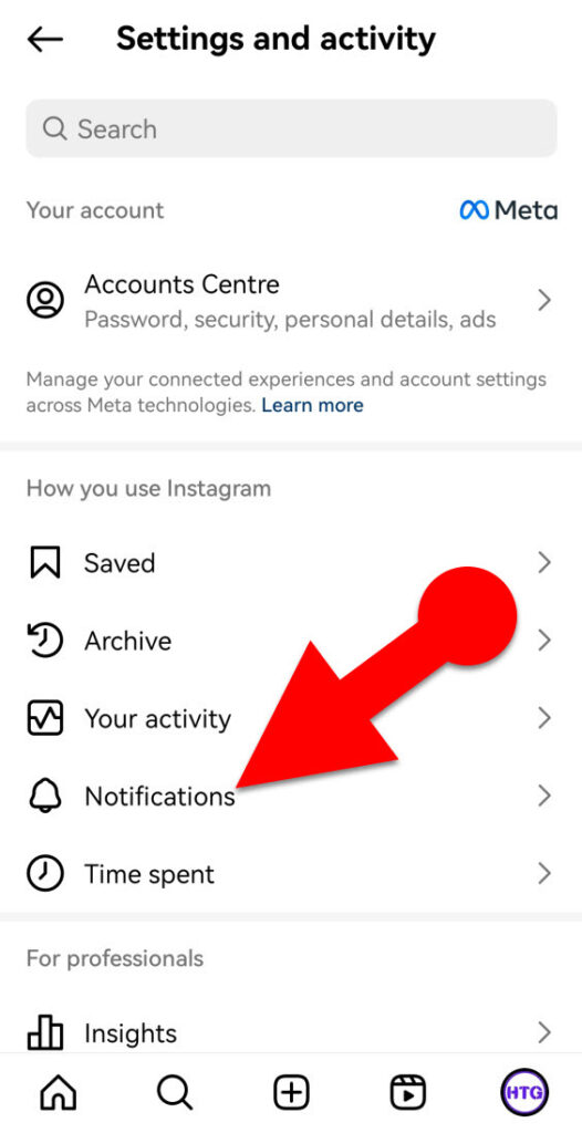 Instagram Notifications settings